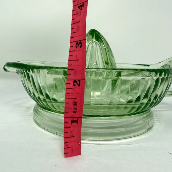 Vintage Green Uranium Glass Juicer Reamer Ribbed UV Glow Depression 1930s Spout - Picture 7 of 7